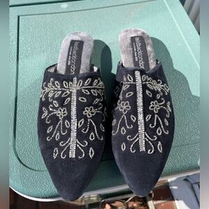 Anthropologie Laidback London Handmade Velvet Beaded Mules NWT